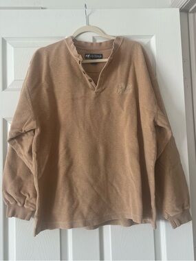 Big Dogs Men's Tan Crewneck Henley Fleece Pullover